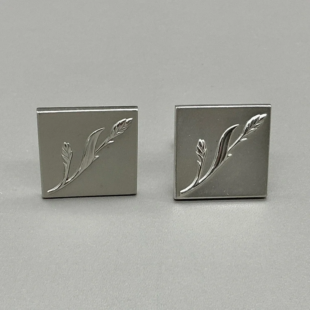 Swank Cufflinks Silver Tone Square Wheat Engraved Mid Century Modern Men's